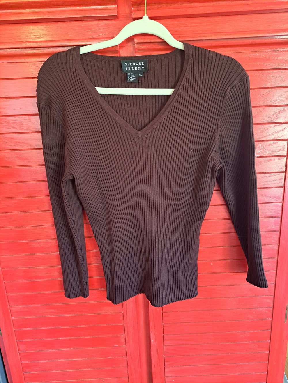 Spenser Jeremy Ribbed V-Neck Sweater in Deep Brown Large Silk Blend Y2k Preppy